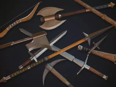 Stylized Medieval Weapons Collection Free low-poly 3D model