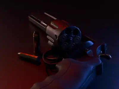 Game ready Black Revolver Low-poly 3D model
