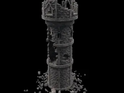 RUINED MAGE WIZARD TOWER ANCIENT MAGIC TURRET CASTLE RUINS AAA Low-poly 3D model