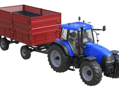 Case IH MXM Tractor 190 and Dump Trailer Low-poly 3D model