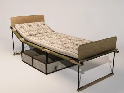 The camp bed trunk with mattress Low-poly 3D model