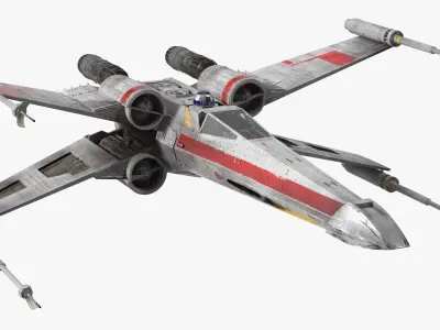 Space Fighter X-Wing Starship with R2-D2 3D model