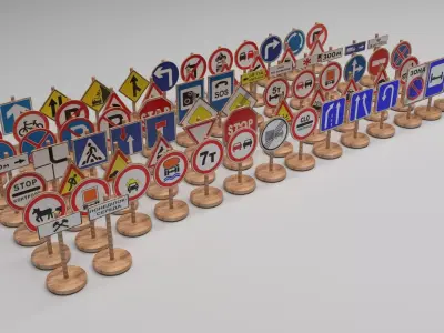 Wooden Toy Road Signs Set 3D model
