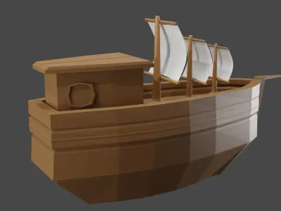 Ship Model wooden boat with sails Low-poly 3D model
