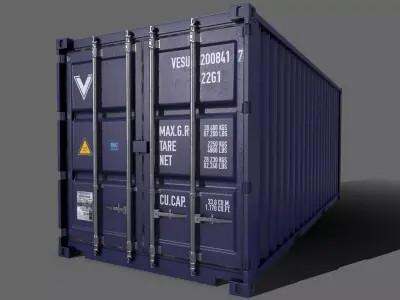 PBR 20 ft Shipping Cargo Container Version 2 - Blue Dark Low-poly 3D model