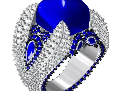 Antique Blue Sapphire Cabochon Cocktail Ring 3D print model