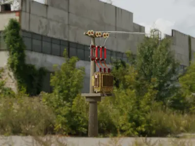 Electric Transformer station on pillar 3D model