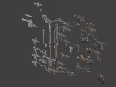 AAA Military Weapon Pack Game Ready Guns Rifles Attachments 3D model