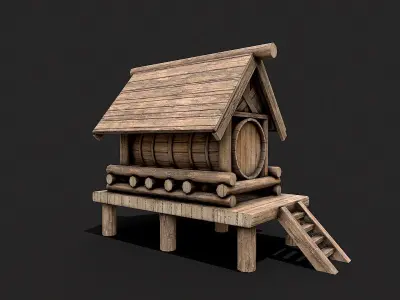 Medieval Wooden Water Tank PBR Low-poly 3D model