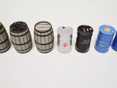  Industrial Barrel Props Pack Low-poly 3D model