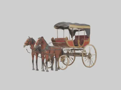 Oldfashioned Horsedrawn Carriage model Low-poly 3D model