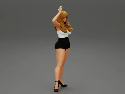 beautiful sexy woman in white bra short and heels 3D print model