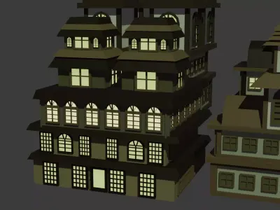 low poly medieval fantasy Town Pack stylized modular buildings  Low-poly 3D model
