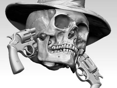 Realistic Guns Revolvers Man skull 3D print model purchase