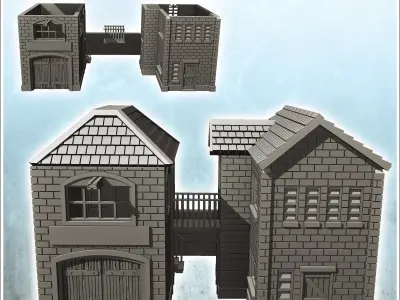 Brick industrial buildings with walkway and low wall 23 - Modern 3D print model