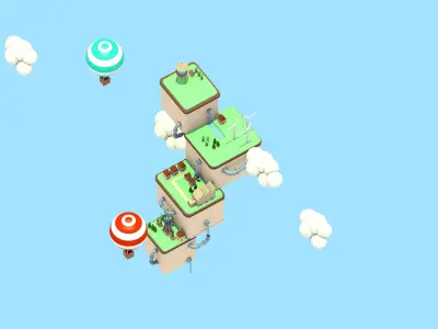 Low Poly Island hot air balloons Low-poly 3D model