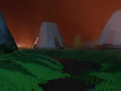 Misty Village At Dusk 3D model