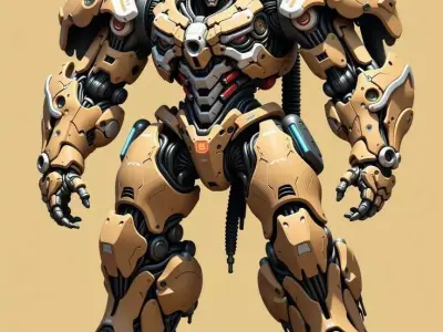 Yellow Mech Robot 3D Model Black Armor Sci-Fi Design Low-poly 3D model purchase