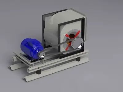 Fan with Belt  Pulley Motor Low-poly 3D model