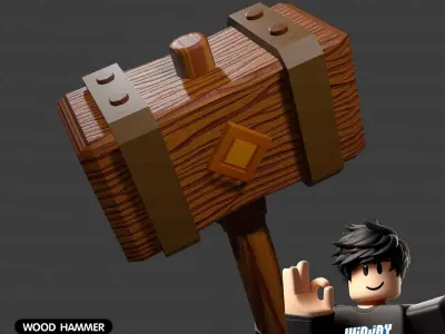 Wood hammer Game asset for Roblox studio 3D model low poly Low-poly 3D model