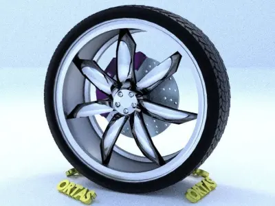 ORTAS CAR RIM 61 GAME READY RIM TIRE AND DISC 3D model
