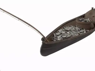 Small Wooden Fishing Boat Full with Fish 3D model
