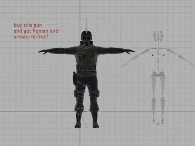 gun download with human and rig free Low-poly 3D model