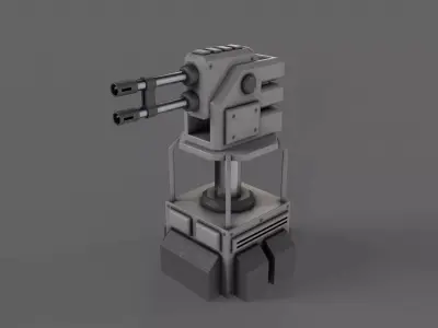 PBR Turret Gun 02 Grey Low-poly 3D model