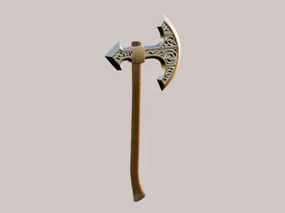 Model of a Viking battle ax with runes Low-poly 3D model
