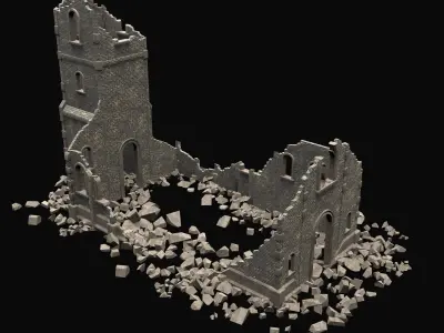 RUINED RUIN MEDIEVAL CHURCH TEMPLE GOTHIC CASTLE COLLECTION Low-poly 3D model
