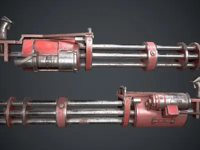 M134 Minigun Red Rust and Damaged Low-poly 3D model