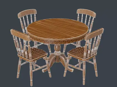 Old Dining Table and Chair - PBR Game Ready Low-poly 3D model