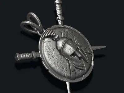 Spartan Helmet Shield Sword pendant 3D print model