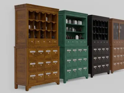 Modular apothecary cabinet with bottles and jars Low-poly 3D model