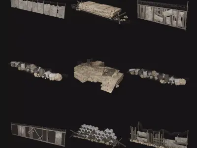 POST APO PALISADE WALL BARRIER BARRICADE FENCE FORT COLLECTION Low-poly 3D model