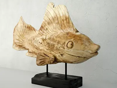 Hand Carved Driftwood Fish On Stand 3D model 4