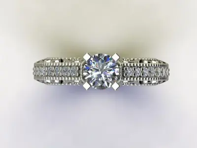 10124 diamond engagement ring with intricate filigree design 3D print model