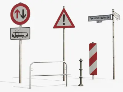  Berlin Street Elements Collection - typical German Bus Stop Street Lights Post Box and Signs 