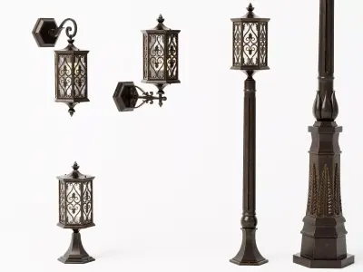 Classic European Exterior Lighting And Wall Lantern Set Low-poly 3D model
