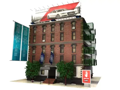 City Street Building  3D Model Free low-poly 3D model