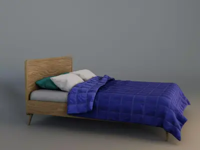 Retro wooden bed Low-poly 3D model