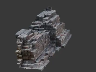 Crumbling Brick Wall Low-poly 3D model