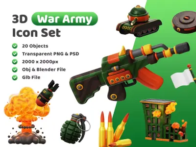 War Army Icon Pack 3D Model Low-poly 3D model
