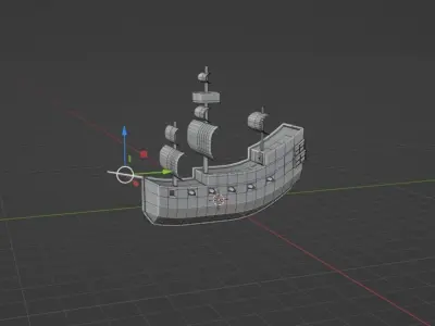 no texture 3D pirate ship model Low-poly 3D model