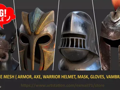 377 BASE MESH  - ARMOR - MASK - GLOVES - VAMBRACE - LEG Low-poly 3D model