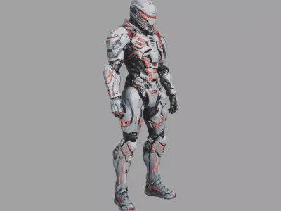Silver Red Sci Fi Combat Armor 3D model