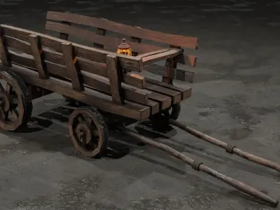 Stylized medieval cart with a lamp Free low-poly 3D model purchase