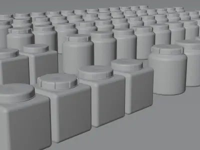 Industrial laboratory chemical containers with blank labels 3D model