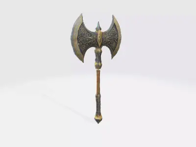 A medieval battle axe with a large double edged 3D model