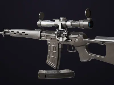 Sniper Rifle 01 Black Rig All PBR Unity UE Textures Low-poly 3D model